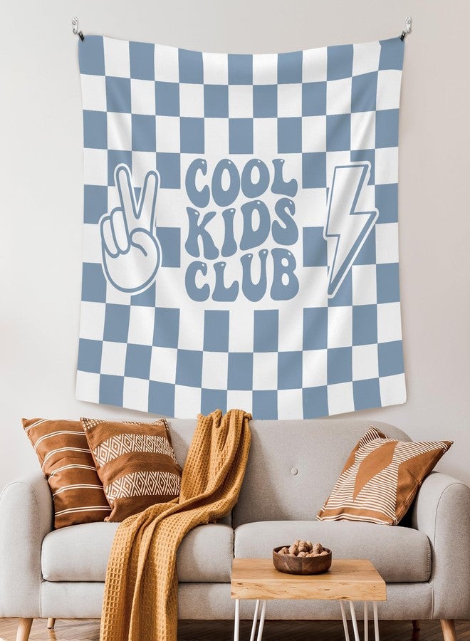 XLDLIOO Boho Cool Kids Club Blue Classroom Tapestry, Blue and White Checkered Wall Tapestry Hanging for Bedroom, Kids Tapestries Decor Art for Boy Toddler Room Nursery Classroom Playroom, 50x60in - Image 2